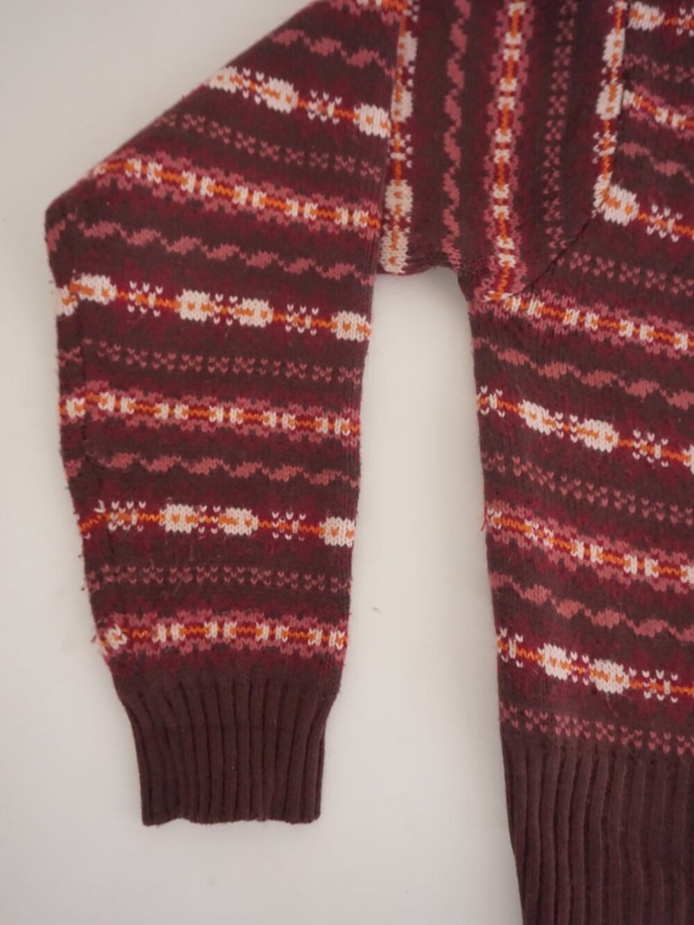 Vintage Stefano Burgundy Fair Isle Nordic Button Front Knit Cardigan M - Picture 8 of 9